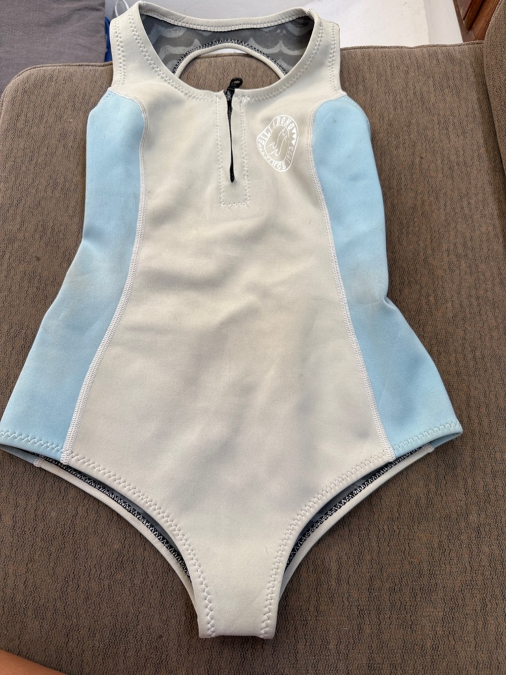 Billabong Women's Light Blue & Cream One-Piece Neoprene spring wetsuit open back